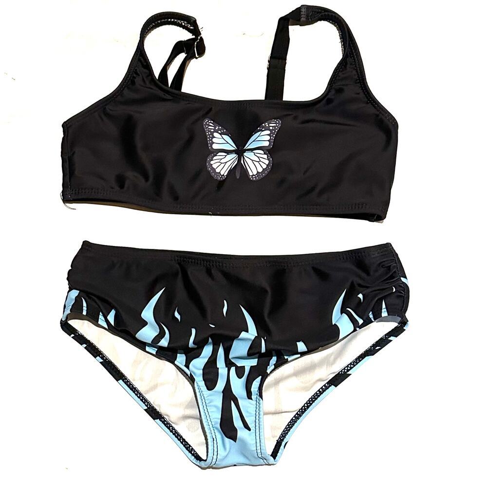 Butterfly Print Two Piece Bikini Swimsuit Girls Size M 7/8